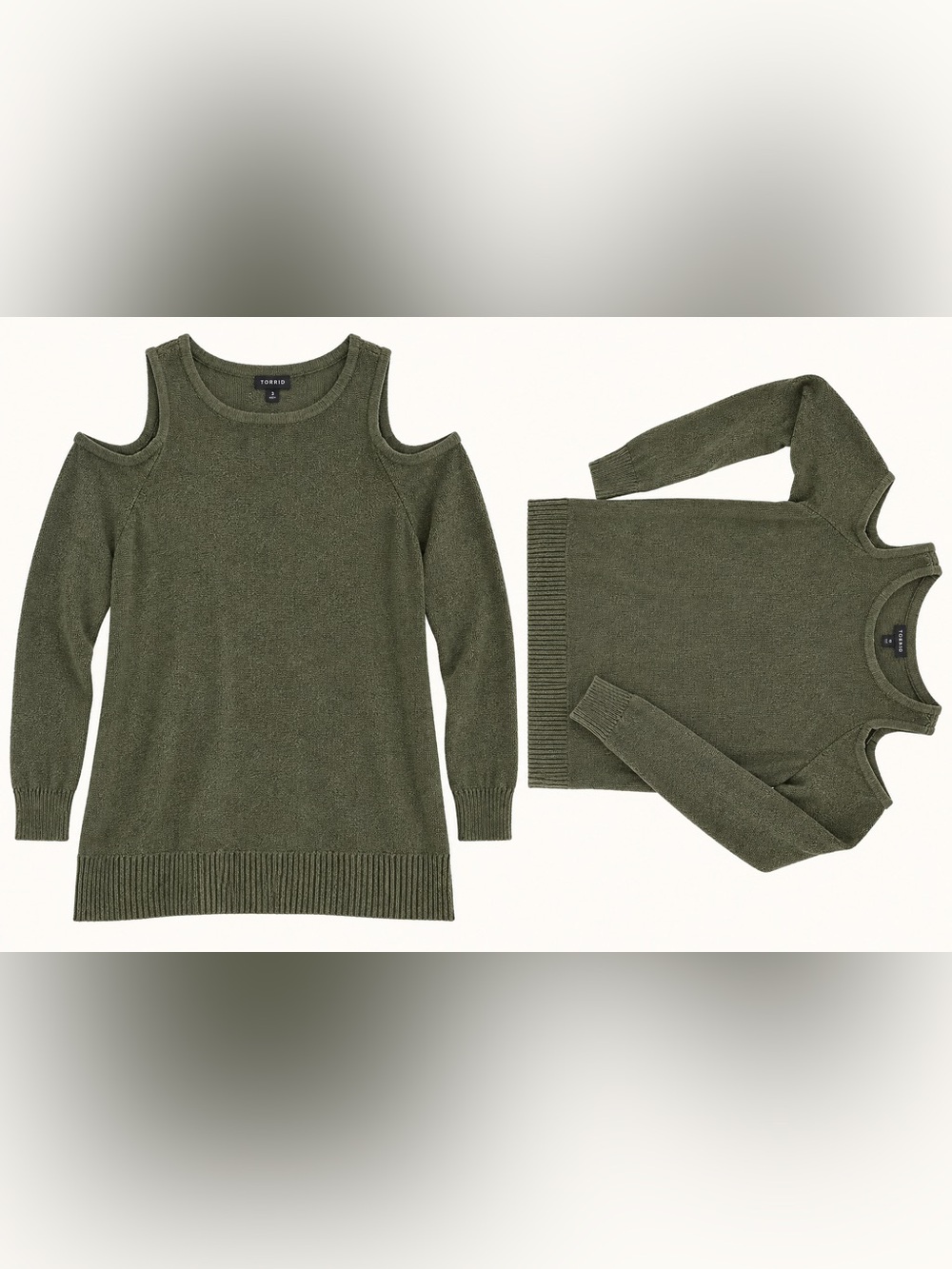 Torrid Women’s Size 3 Olive Green Cold Shoulder Long Sleeve Knit Sweater Tunic